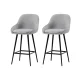 Artiss 2x Bar Stools Linen Upholstered, 60cm Counter Height Chairs with Curved Backrest, Grey & Black, Metal Legs