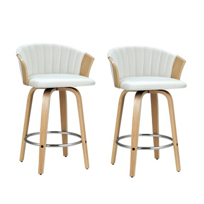 Artiss Ricardo Bar Stools - Bentwood, PU Leather, 360° Swivel, 66cm Seat Height, Set of 2, White, 150kg Capacity Artiss Ricardo Bar Stools - Bentwood, PU Leather, 360° Swivel, 66cm Seat Height, Set of 2, White, 150kg Capacity