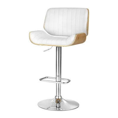 Artiss Galina Bar Stools, PU Leather, Bentwood, White, Adjustable Height 63-83cm, 360° Swivel, Contemporary Style