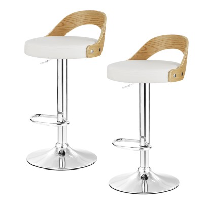 Artiss Publia Bar Stools, PU Leather, Adjustable Height, White, 42.5x46x75.5-95.5cm, Elegant Wood Grain Finish