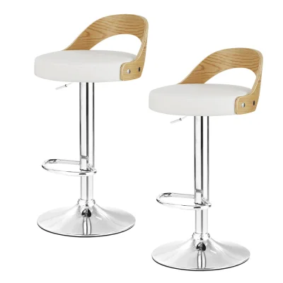 Artiss Publia Bar Stools, PU Leather, Adjustable Height, White, 42.5x46x75.5-95.5cm, Elegant Wood Grain Finish