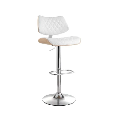 Artiss Quilla Bar Stool White PU Leather and Bentwood, Adjustable Gas Lift, Swivel Kitchen Dining Chair 93-115cm