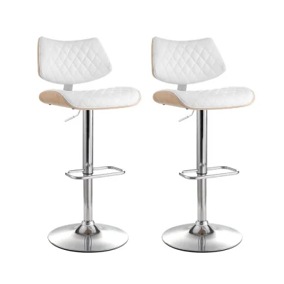 Artiss Quilla 2x Bar Stools White PU Leather, Bentwood, Gas Lift, Swivel Kitchen Dining Chairs, 56.5-78.5cm Height Artiss Quilla 2x Bar Stools White PU Leather, Bentwood, Gas Lift, Swivel Kitchen Dining Chairs, 56.5-78.5cm Height