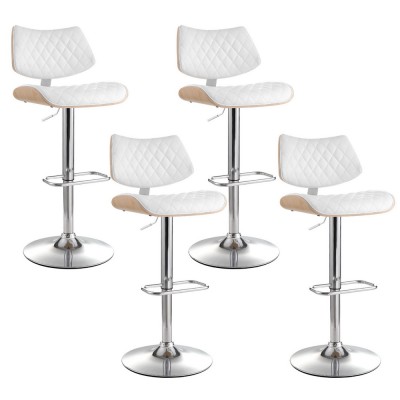 Artiss Quilla 4x Bar Stools White PU Leather & Bentwood, Gas Lift Swivel Kitchen Dining Chairs 56.5-78.5cm Artiss Quilla 4x Bar Stools White PU Leather & Bentwood, Gas Lift Swivel Kitchen Dining Chairs 56.5-78.5cm