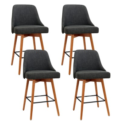 Artiss Set of 4 Bar Stools Swivel Seat Charcoal Wooden Frame with Faux Linen and Padded Backrest, Metal Footrest