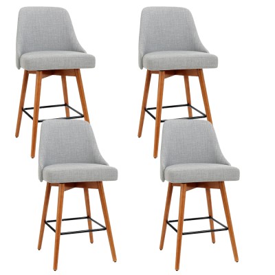 Artiss Set of 4 Swivel Bar Stools Grey Wooden Frame with Faux Linen Seat, Padded Backrest and Metal Footrest Artiss Set of 4 Swivel Bar Stools Grey Wooden Frame with Faux Linen Seat, Padded Backrest and Metal Footrest