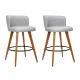 Artiss 2x Bar Stools Grey - Plywood Frame, Faux Linen Seat, Metal Footrest, 66cm Height, Anti-Slip Protectors