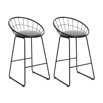 Artiss 2x Bar Stools - Black Faux Linen, Powder-Coated Steel, 65cm Seat Height, Padded Comfort, Modern Design