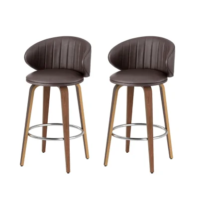 Set of 2 Artiss Bar Stools Dining Chairs PU Leather Walnut Wood 65cm Padded Seat Ergonomic Backrest Brown Set of 2 Artiss Bar Stools Dining Chairs PU Leather Walnut Wood 65cm Padded Seat Ergonomic Backrest Brown