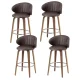 Artiss Set of 4 Bar Stools Dining Chairs, Brown PU Leather, Walnut Wood, 65cm Seat, Ergonomic & Adjustable
