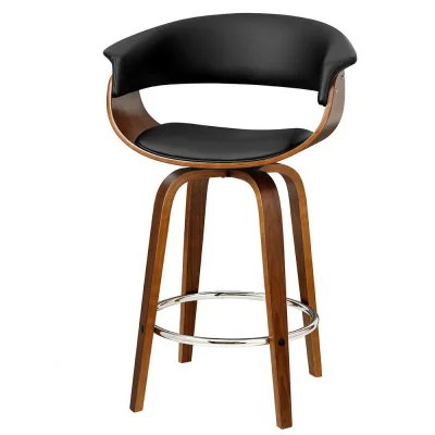 Artiss Swivel Bar Stools - PU Leather Seat, Walnut Bentwood Frame, 360° Rotation, Padded Armrest, 65cm Height, Anti-Slip