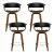 Artiss 4x Bar Stools Swivel PU Leather Seat, Walnut Bentwood Frame, Metal Footrest, 65cm Height, Black/Timber