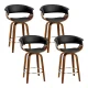 Artiss 4x Bar Stools Swivel PU Leather Seat, Walnut Bentwood Frame, Metal Footrest, 65cm Height, Black/Timber