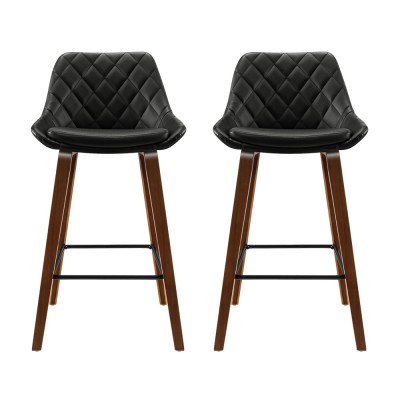 Artiss Set of 2 Bar Stools 68cm Black PU Leather Seat Solid Bentwood Legs Steel Footrest Diamond Backrest Artiss Set of 2 Bar Stools 68cm Black PU Leather Seat Solid Bentwood Legs Steel Footrest Diamond Backrest
