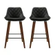Artiss Set of 2 Bar Stools 68cm Black PU Leather Seat Solid Bentwood Legs Steel Footrest Diamond Backrest