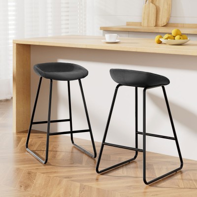 Artiss Ludovic 2x Bar Stools PU Leather Kitchen Dining Chairs, Metal Frame, Footrest, Black, 65cm Seat Height Artiss Ludovic 2x Bar Stools PU Leather Kitchen Dining Chairs, Metal Frame, Footrest, Black, 65cm Seat Height