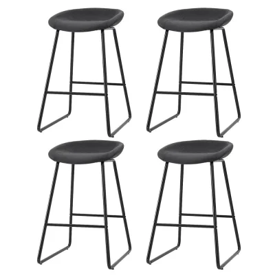 Artiss Ludovic 4x Bar Stools PU Leather Kitchen Dining Chairs, Metal Frame, Footrest, 65cm Seat Height, Black