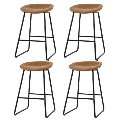 Artiss Ludovic 4x Bar Stools Brown PU Leather 65cm Seat Height Metal Frame with Footrest for Kitchen Dining