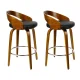 Artiss 2x Swivel Bar Stools with Curving Backrest - Walnut Wood, Black PU Leather Seat, Chrome Footrest, 80cm Height