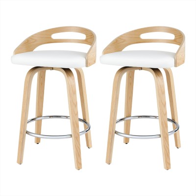 Artiss 2x Swivel Bar Stools White PU Leather, Plywood, Low Back, 64cm Seat, Counter Chairs, Chrome Footrest Artiss 2x Swivel Bar Stools White PU Leather, Plywood, Low Back, 64cm Seat, Counter Chairs, Chrome Footrest