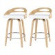 Artiss 2x Swivel Bar Stools White PU Leather, Plywood, Low Back, 64cm Seat, Counter Chairs, Chrome Footrest