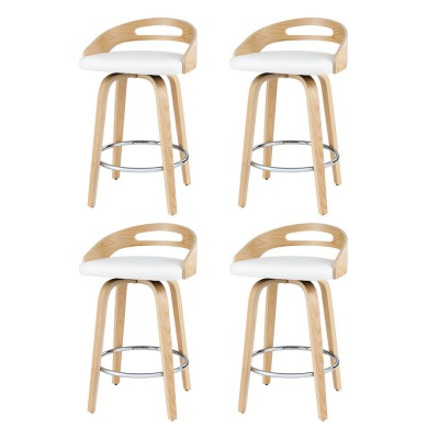 Artiss Set of 4 Swivel Bar Stools, White PU Leather, Low Back, Plywood Legs, 64cm Seat, Modern Dining Chairs Artiss Set of 4 Swivel Bar Stools, White PU Leather, Low Back, Plywood Legs, 64cm Seat, Modern Dining Chairs