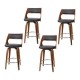 Artiss 4x 65cm Swivel Bar Stools Bentwood Walnut PU Leather Seat with Backrest and Chrome Footrest Black