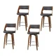 Artiss 4x 65cm Swivel Bar Stools Bentwood Walnut PU Leather Seat with Backrest and Chrome Footrest Black