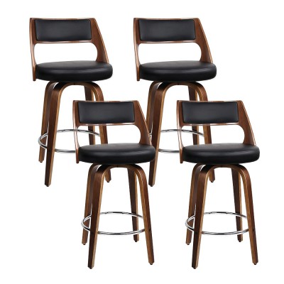 Artiss Set of 4 Bar Stools 76cm Swivel PU Leather Chairs with Solid Wood Legs, Chrome Footrest, Black, Padded Artiss Set of 4 Bar Stools 76cm Swivel PU Leather Chairs with Solid Wood Legs, Chrome Footrest, Black, Padded
