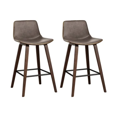 Artiss Bentwood Bar Stools Set of 2 - PU Leather Seat, Walnut Finish, Metal Footrest, Anti-Slip Feet, 130kg Capacity