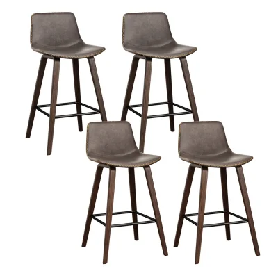Artiss Bar Stools Set of 4, Vintage PU Leather, Solid Wood, Walnut Finish, 48.5x48.5x88cm, Stylish Home Café Seating