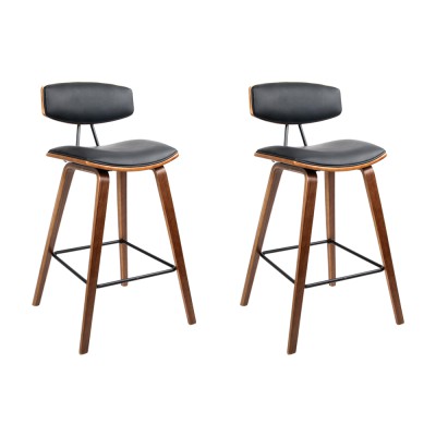 Artiss 2x Mika Bar Stools - Walnut Finish, PU Leather Padded Seat, Solid Wood Frame, Metal Footrest, 87cm Height Artiss 2x Mika Bar Stools - Walnut Finish, PU Leather Padded Seat, Solid Wood Frame, Metal Footrest, 87cm Height