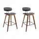 Artiss 2x Mika Bar Stools - Walnut Finish, PU Leather Padded Seat, Solid Wood Frame, Metal Footrest, 87cm Height