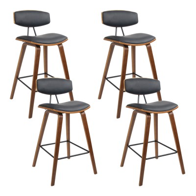 Artiss 4x Bentwood Bar Stools - Walnut Finish, PU Leather Padded Seat, Solid Wood Frame, Anti-Slip Feet, 87cm Height Artiss 4x Bentwood Bar Stools - Walnut Finish, PU Leather Padded Seat, Solid Wood Frame, Anti-Slip Feet, 87cm Height