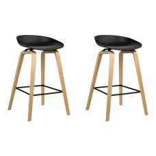 Artiss 2x Bar Stools Black, 67cm Seat, Wooden Legs, PP Plastic Seat, Metal Footrest, Anti-Slip Protectors, Modern Design