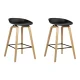 Artiss 2x Bar Stools Black, 67cm Seat, Wooden Legs, PP Plastic Seat, Metal Footrest, Anti-Slip Protectors, Modern Design