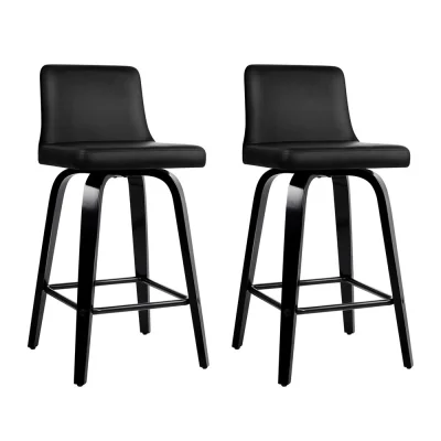 Artiss Swivel Bar Stools - Black PU Leather, Solid Plywood Frame, 360° Swivel, 92cm Height, Set of 2 with Footrest