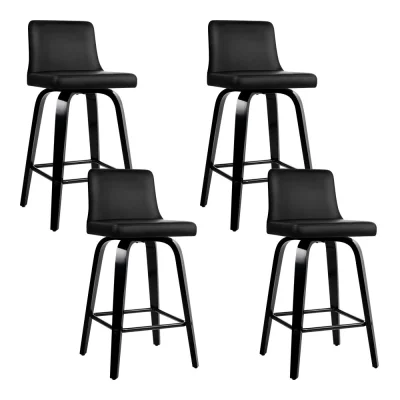 Artiss Felipe 360° Swivel Bar Stools Set of 4 - Black PU Leather, Plywood, Chrome Footrest, 87cm Height, Anti-Slip Pads