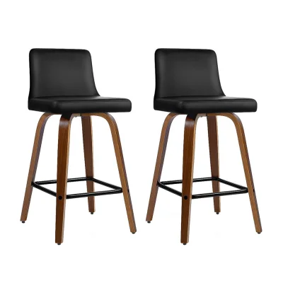 Artiss 2x Bar Stools - Swivel 360° Leather Padded Seat, Wooden Frame, Chrome Footrest, Anti-Slip Feet, 87cm Height