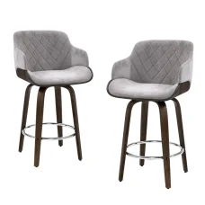 Artiss 4x Velvet Swivel Bar Stools 70cm Grey Padded Seat Solid Wood Frame with Chrome Footrest and Backrest