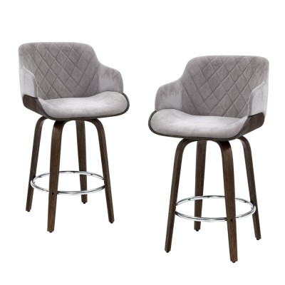 Artiss 4x Velvet Swivel Bar Stools 70cm Grey Padded Seat Solid Wood Frame with Chrome Footrest and Backrest Artiss 4x Velvet Swivel Bar Stools 70cm Grey Padded Seat Solid Wood Frame with Chrome Footrest and Backrest