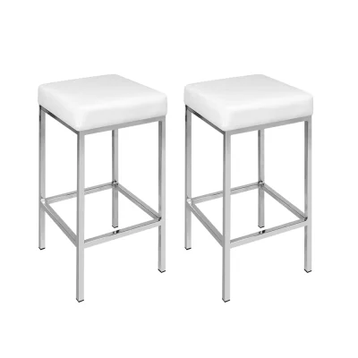Artiss 2x Bar Stools - White PU Leather, Padded Seat, Chrome Steel Legs, 36x36x69cm, Modern Kitchen Seating, Set of 2