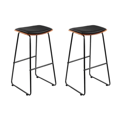 Artiss Set of 2 Bar Stools - PU Leather Padded Seat, 76cm Wooden & Metal Frame, Stylish Footrest, Anti-Slip Feet