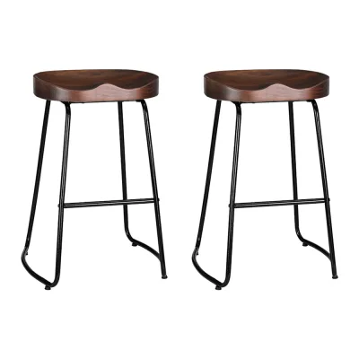 Artiss Bar Stools Pinewood Tractor Seat 65cm Black Legs Vintage Industrial Design Retro Style Pair 1-Year Warranty