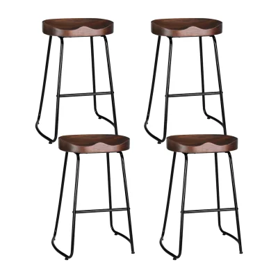Artiss Bar Stools, Elm Wood, 65cm, Black Legs, Vintage Tractor Seat, Industrial Style, Set of 4, Retro Design