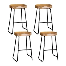 Artiss 4x Tractor Bar Stools 65cm - Vintage Elm Seat & Heavy Metallic Finish, Industrial Design, Retro Style, Black Legs