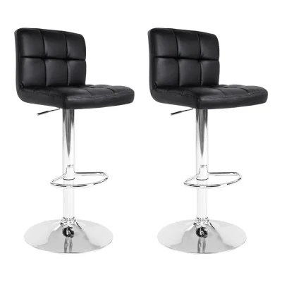 Artiss 2x Bar Stools Black PU Leather, Gas Lift, Chrome Finish, 360° Swivel, 68-81cm Adjustable Height, Chequeered Design
