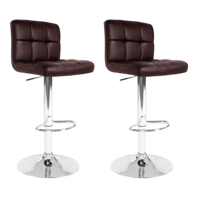 Artiss 2x Bar Stools - Chocolate PU Leather, Adjustable Gas Lift, 360° Swivel, Chrome Finish, 68-81cm Seat Height