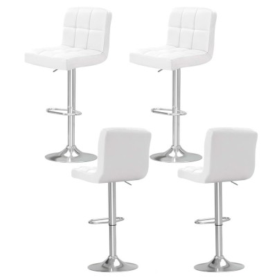 Artiss 4x Bar Stools White PU Leather, Gas Lift Adjustable, 360° Swivel, Chrome Base, Chequeered Backrest, 68-81cm Artiss 4x Bar Stools White PU Leather, Gas Lift Adjustable, 360° Swivel, Chrome Base, Chequeered Backrest, 68-81cm
