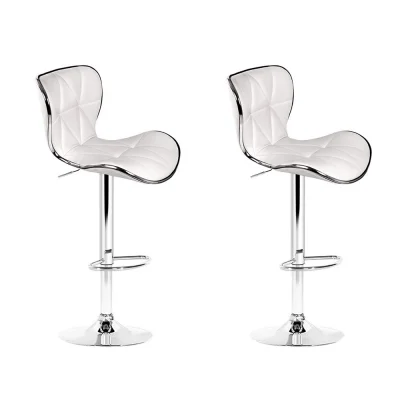 Artiss 2x White Bar Stools, Gas Lift PU Leather, Chrome Finish, 94-114cm Adjustable Height, Swivel Design, Steel Base